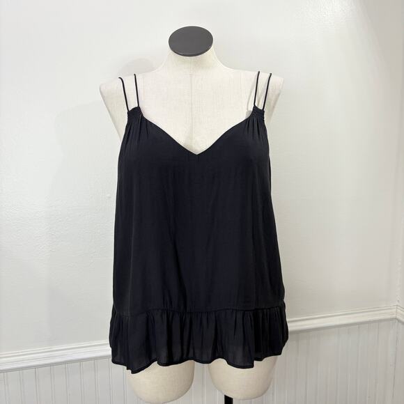 GAP Womens Size 20 Tank Top Black Double Strap Chiffon Lined Ruffle Hem Relaxed - Picture 1 of 14